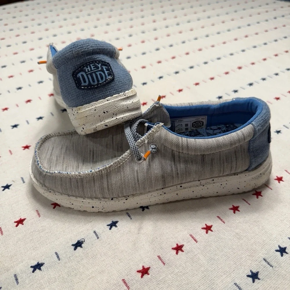 Hey Dude Wally Youth Jersey Gray/Blue Loafer - Y3 L4